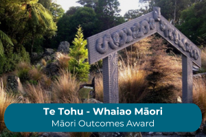An image of the entrance to a park with the copy Te Tohu - Tiakina Taiao Environmental Leadership Award