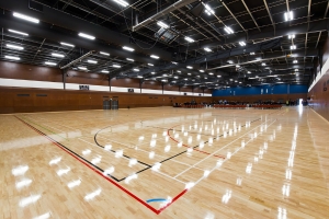 An indoor basketball court