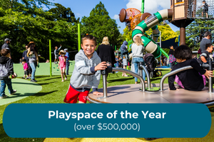 Children play in the playground with the copy 'Playspace of the Year over $500,000