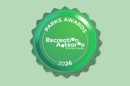 A green button on a light green background that says Parks Awards 2026, Recreation Aotearoa