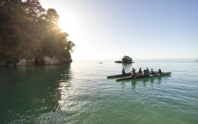Image of a waka paddling out to sea